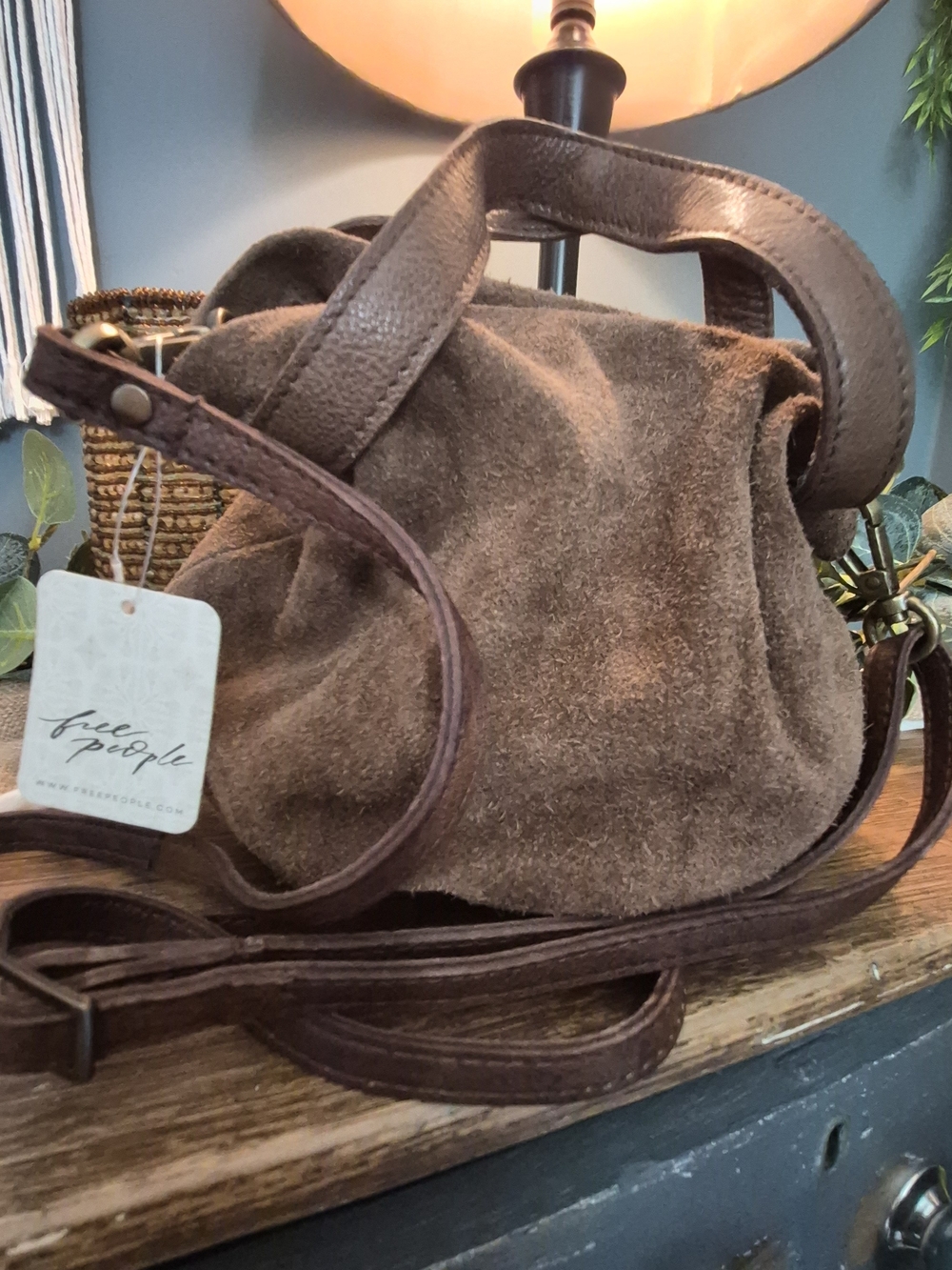 Free People Brown Suede Suki Mini Tote Crossbody Bag NWT
